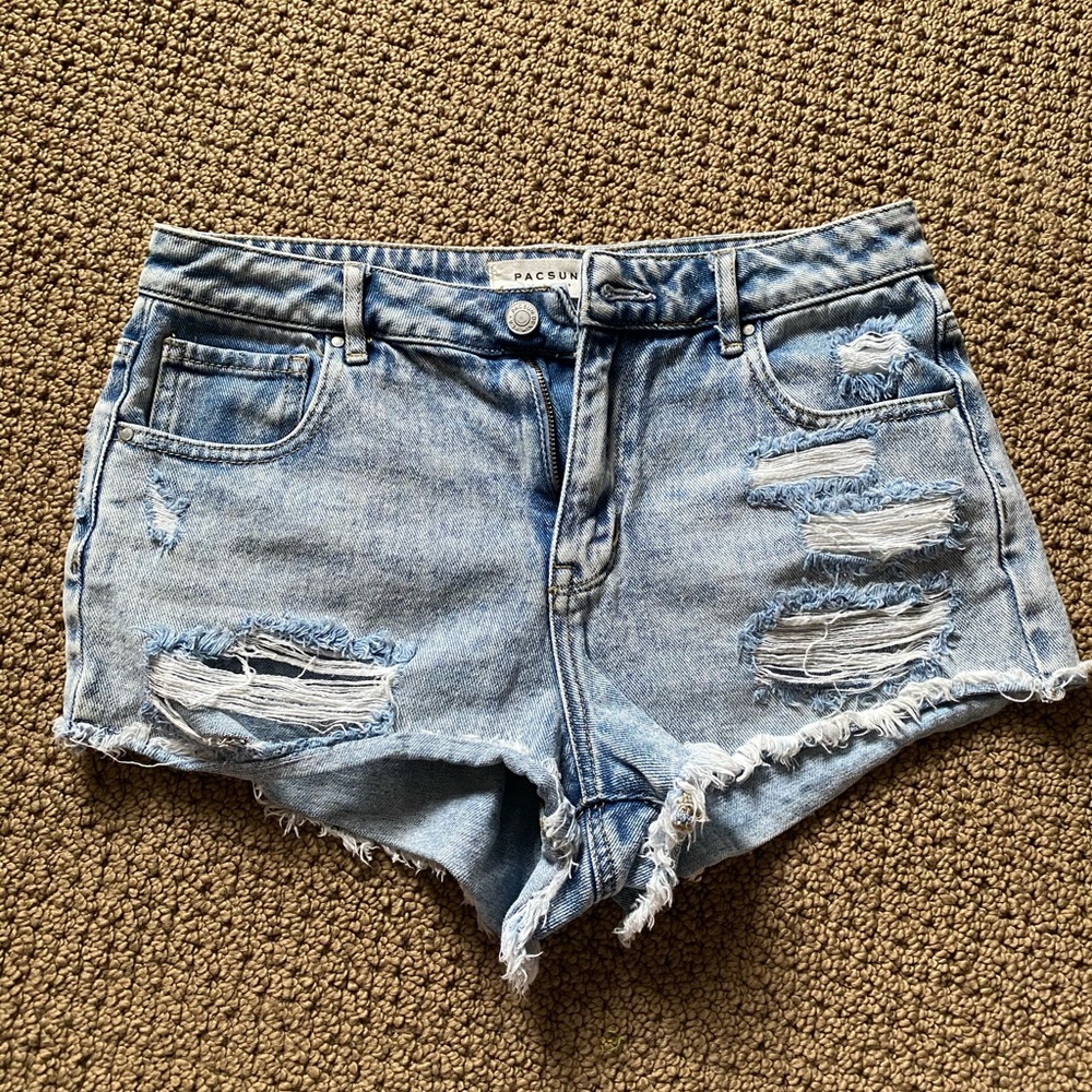 PacSun Distressed Lightwash Denim High Rise Festival Shorts
